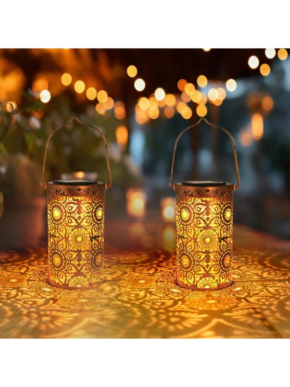 Outdoor Solar Lanterns for Garden Decor - Waterproof Metal Hanging Lights, 2